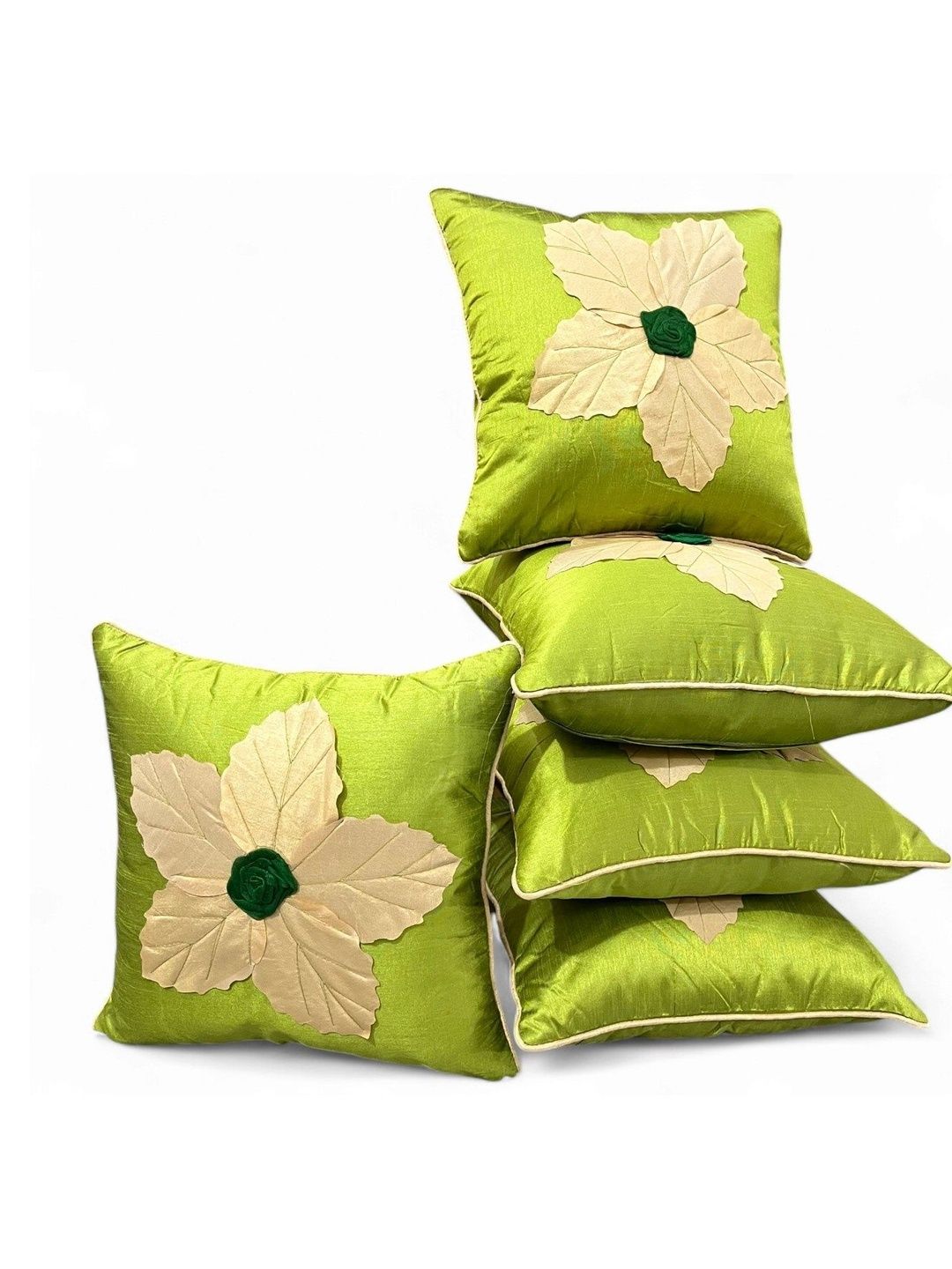 LOFEY Green Set of 5 Floral Square Cushion Covers-picture-51
