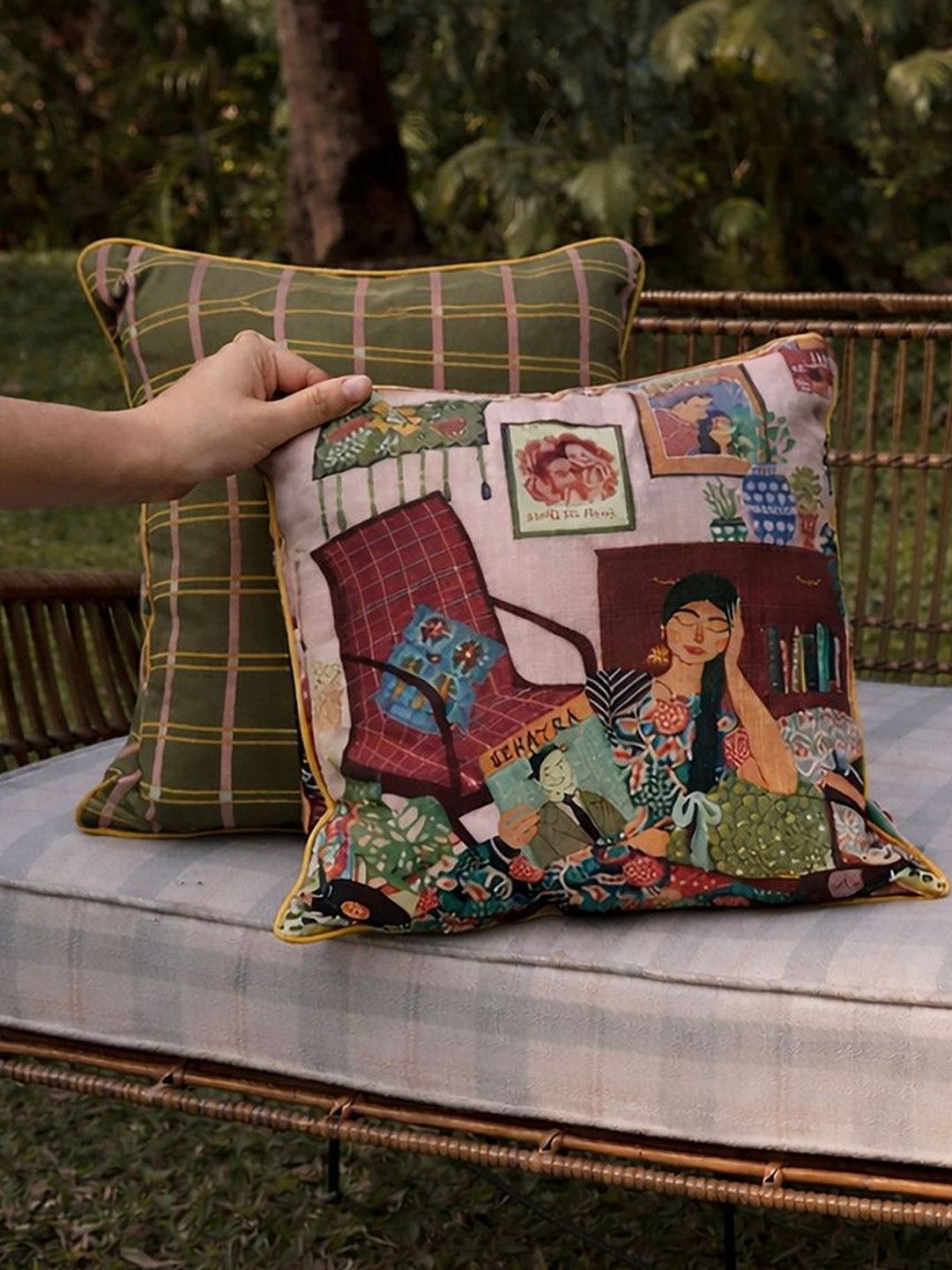 Chumbak Green & Multicoloured Floral Square Cushion Covers-picture-42