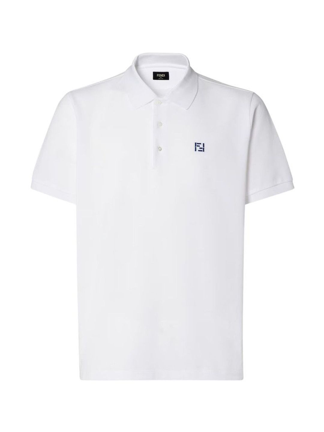 Fendi White Solid Polo T-Shirt With Logo-image-5