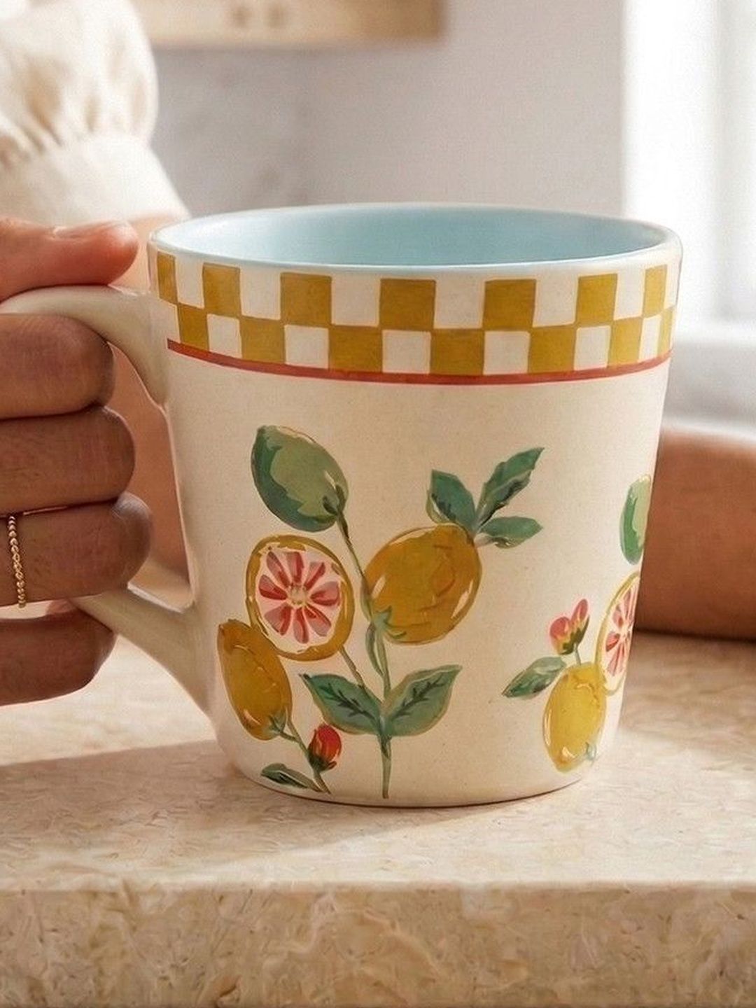 Chumbak Yellow & Green Printed Ceramic Glossy Set of Cups and Mugs-image-39