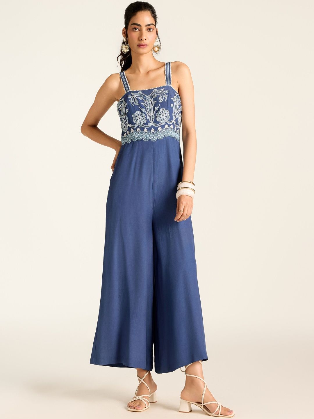 Label Ritu Kumar Shoulder Straps Basic Jumpsuit with Embroidered-picture-34