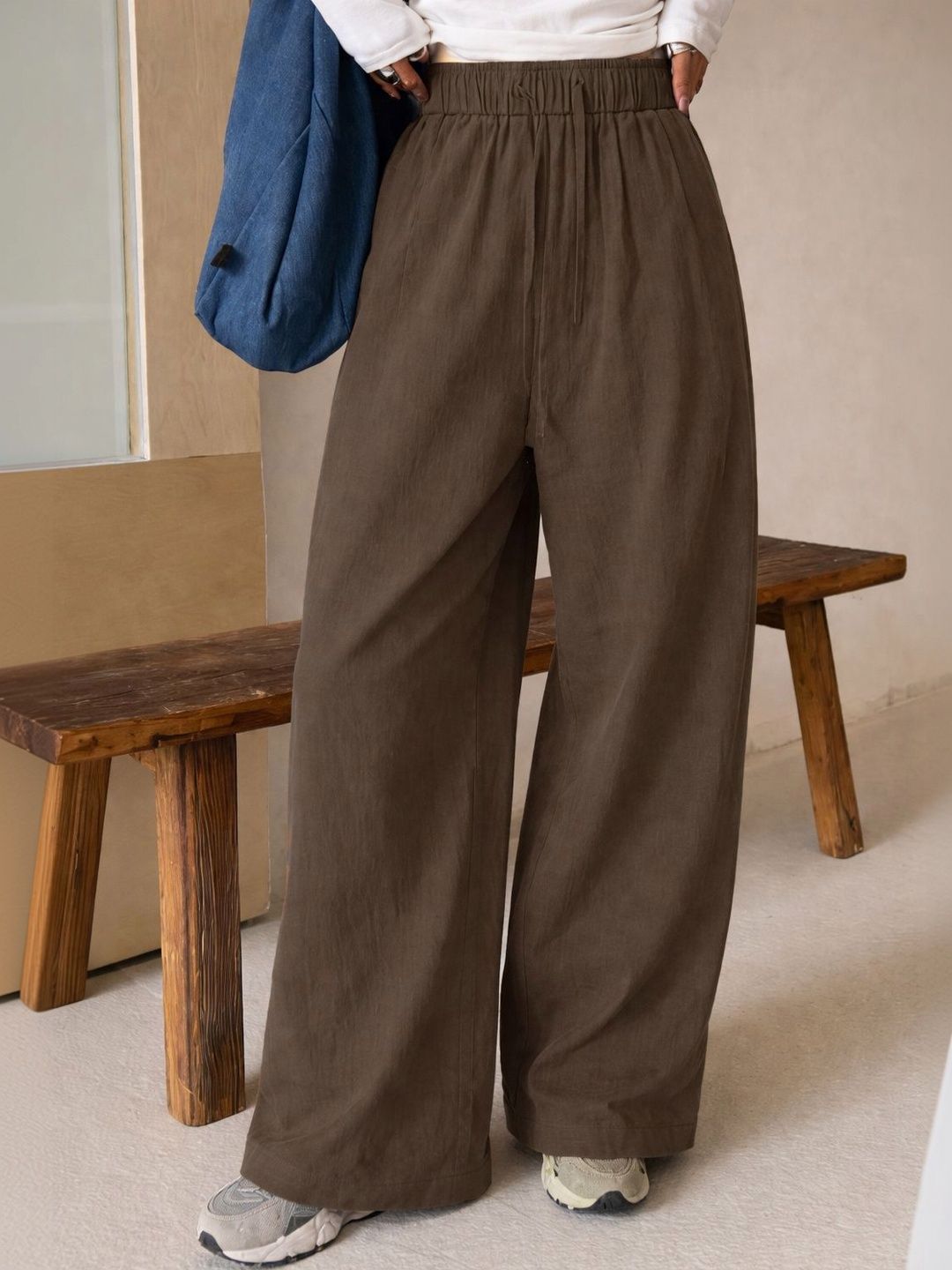 SAKHWALA Women Relaxed Straight Leg Loose Fit High-Rise Wrinkle Free Trousers-picture-30