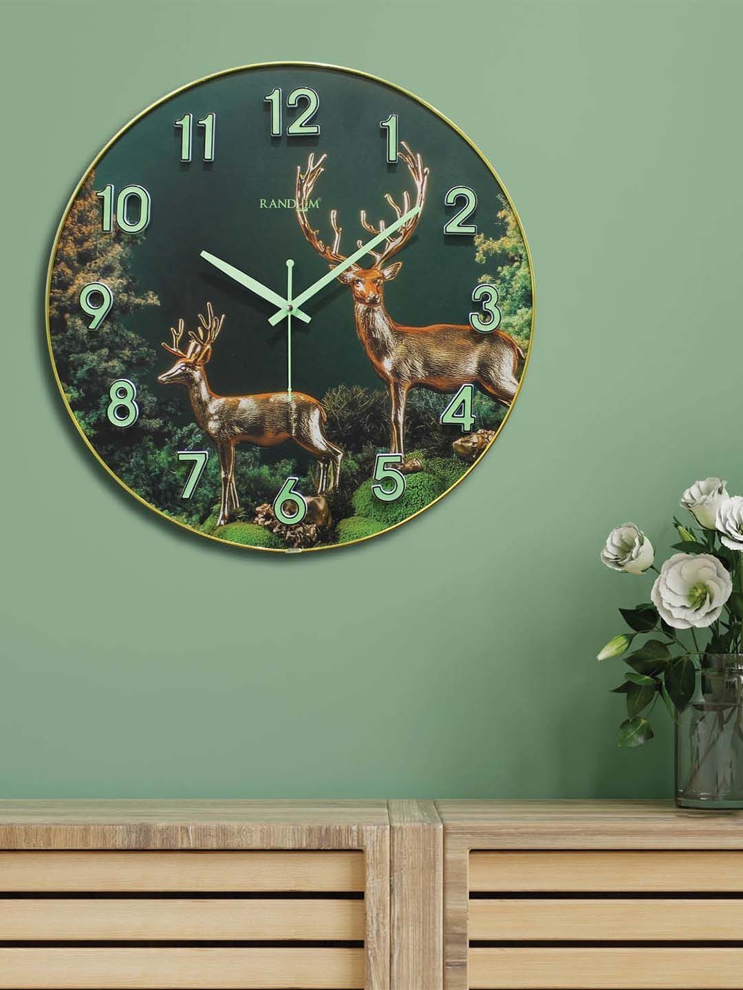 RANDOM Multicoloured & Green Printed Contemporary Wall Clock-image-10