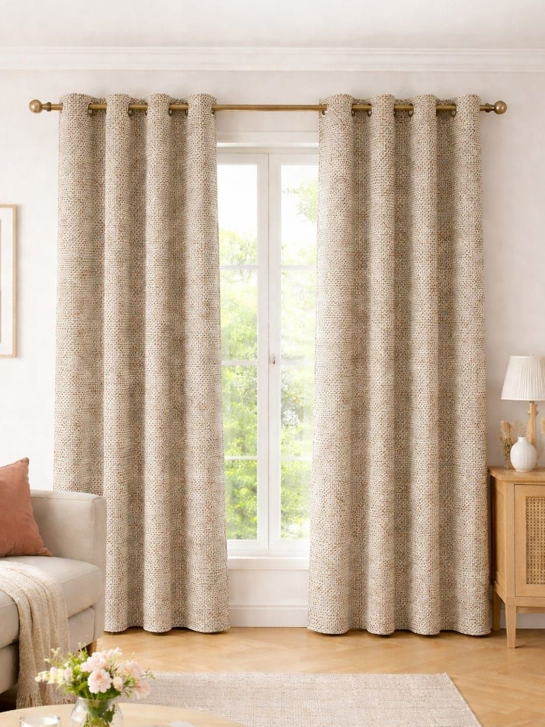Aura Beige Set of 2 Window Curtain-image-24