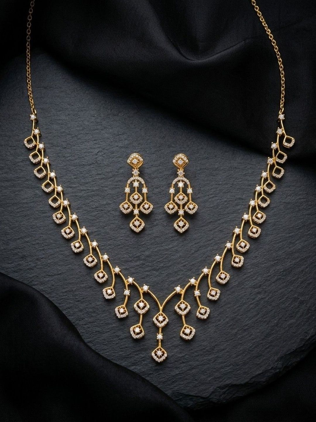 Talish Gold-Plated American Diamond Necklace and Earrings-picture-26