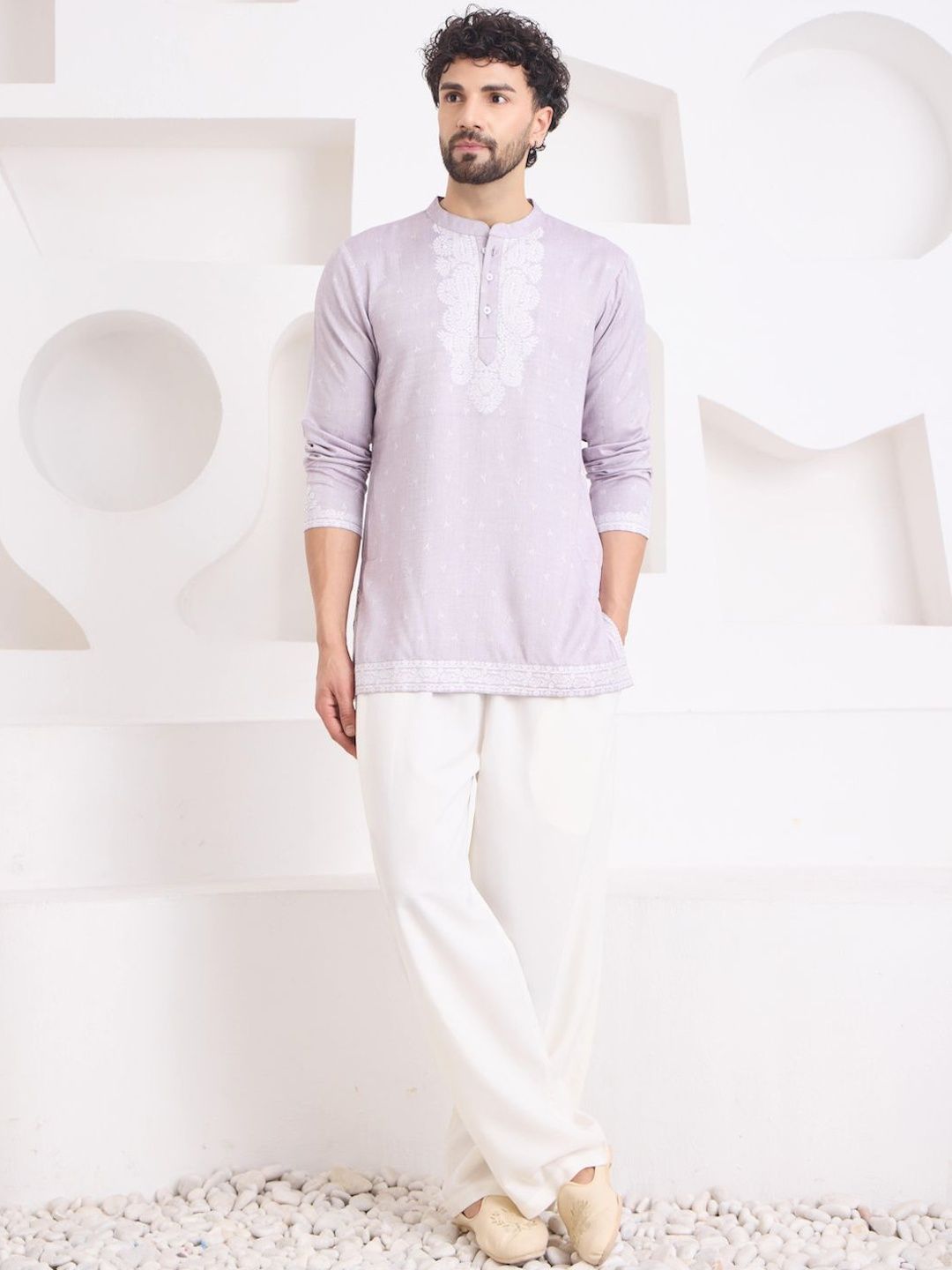 House of Pataudi Yoke Design Mandarin Collar Kurta & Trousers-picture-14