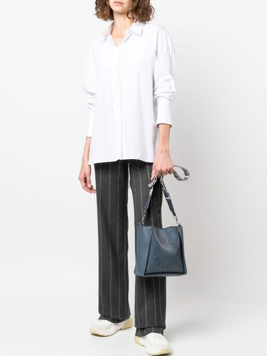 Stella McCartney Grey Wide Leg Pinstripe Trousers-image-10