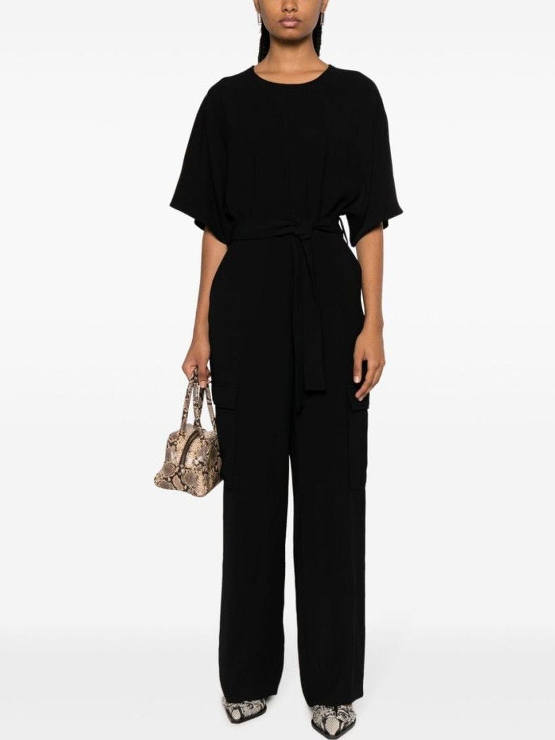 Parosh Black Wide Leg Cargo Jumpsuit-image-27
