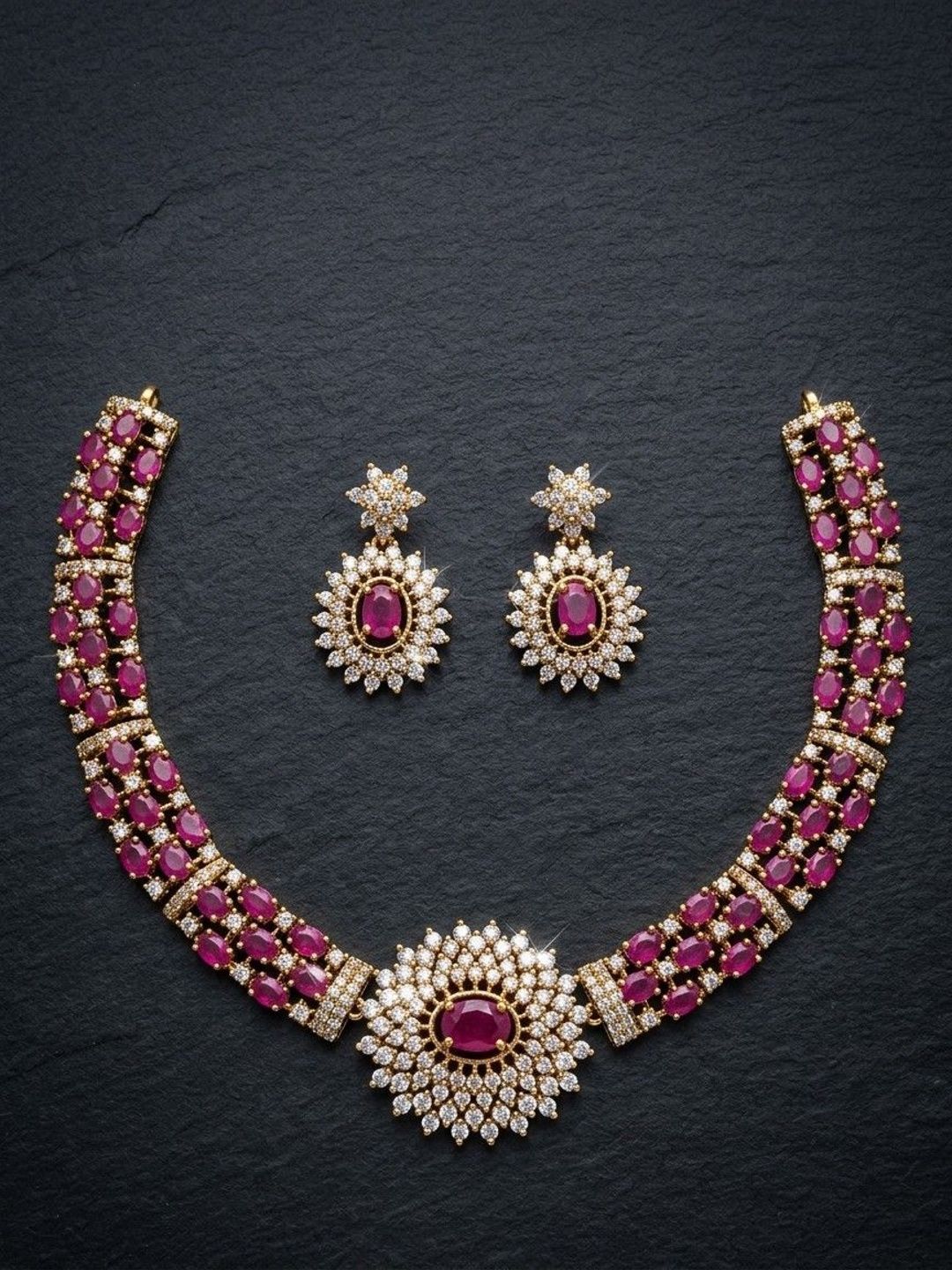 Talish Gold-Plated American Diamond Necklace and Earrings-picture-38