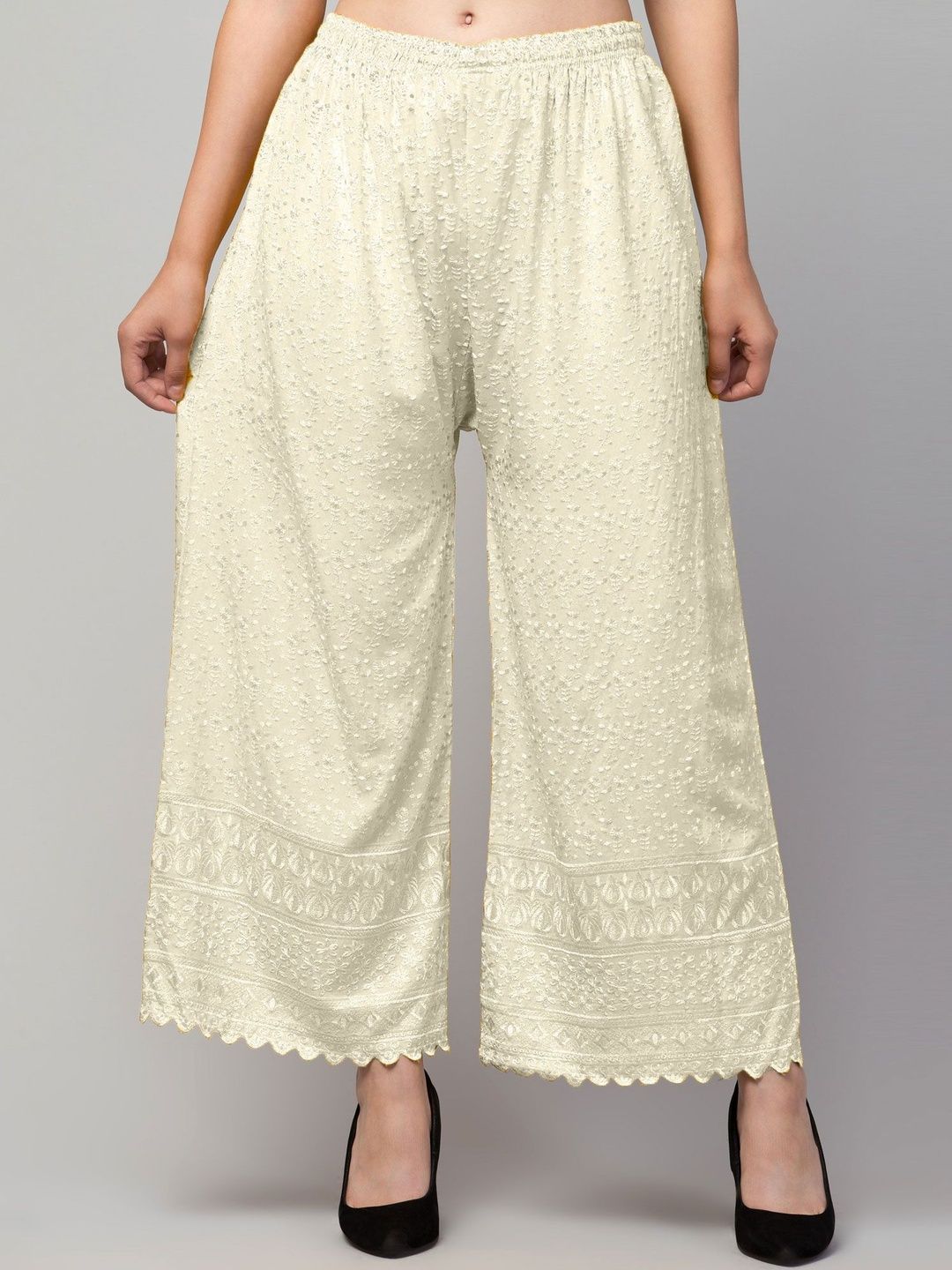 SHAUKIYA Women Ethnic Motifs Embroidered Flared Knitted Ethnic Palazzos-picture-55
