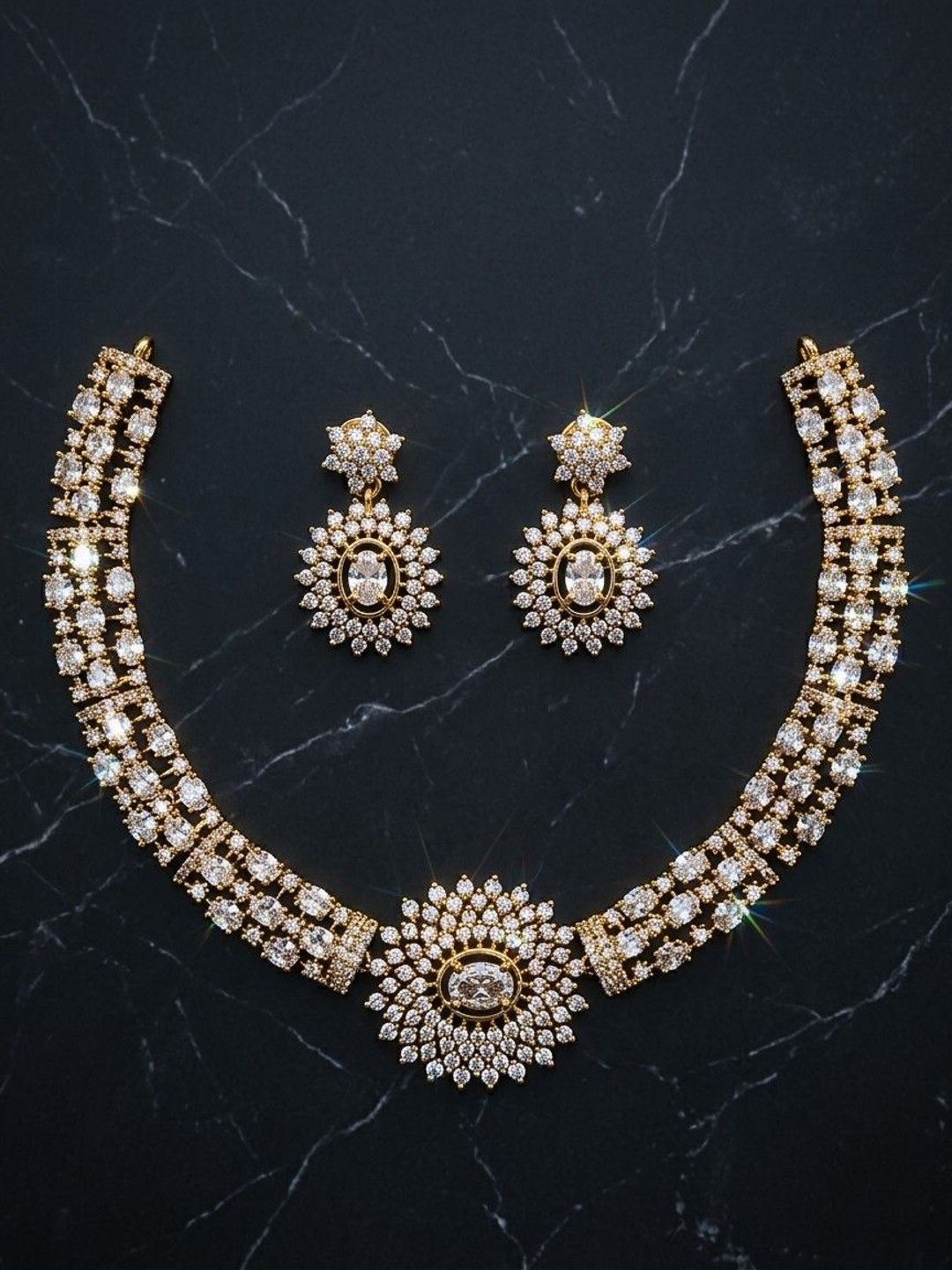 Talish Gold-Plated American Diamond Necklace and Earrings-picture-15