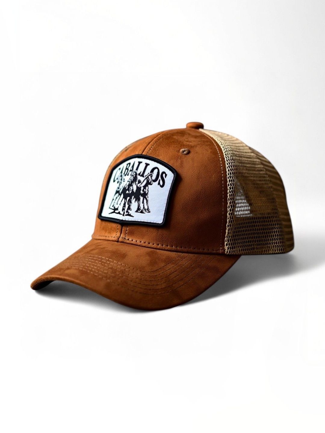 Whim Brim Caballos Coffee Brown Suede Trucker Cap-picture-3