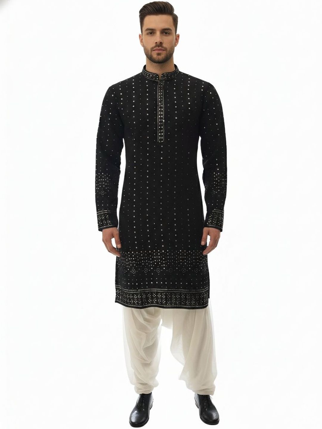 A LOYAL Men Embellished Sequinned Georgette Kurta-picture-49