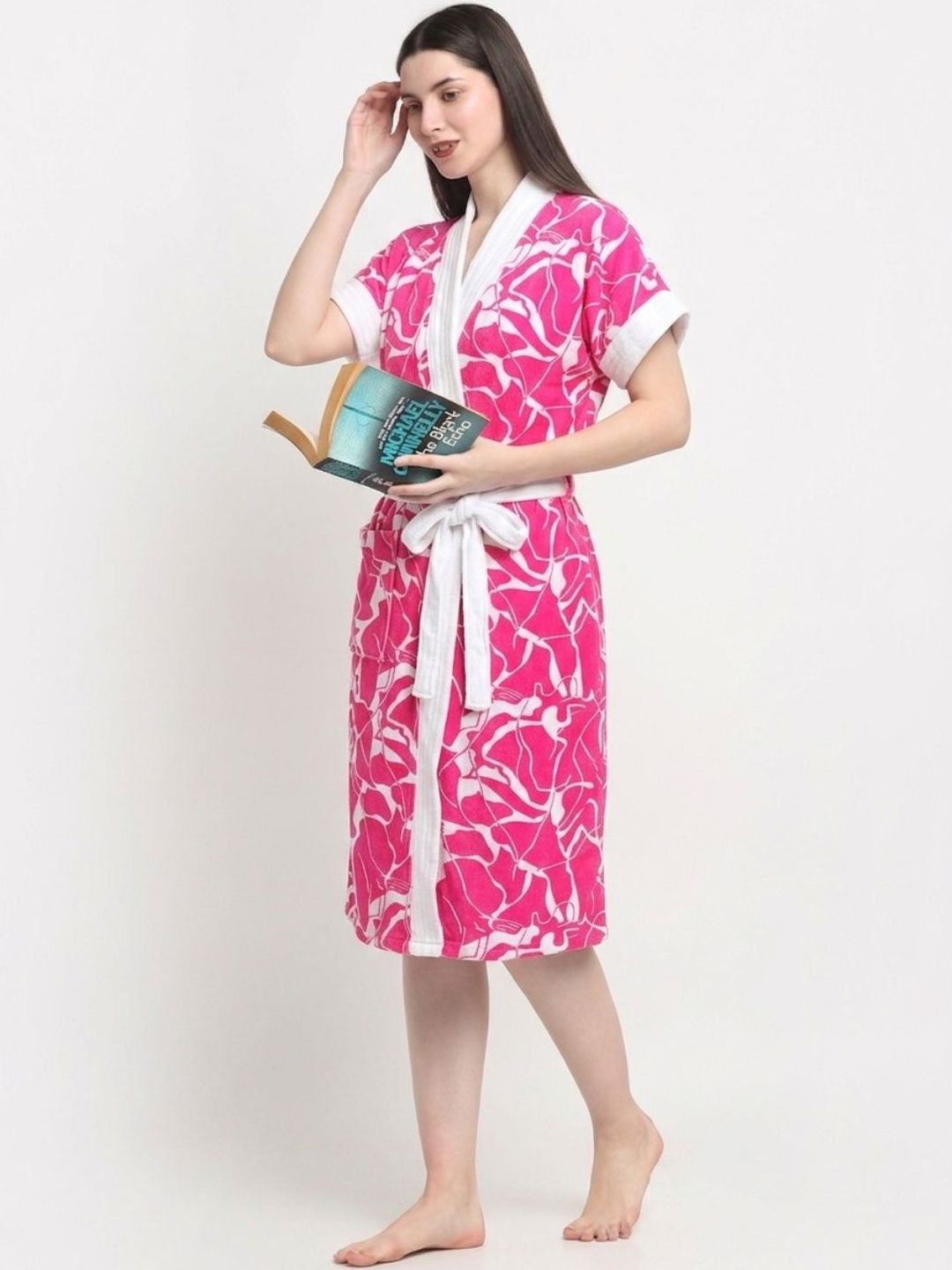 Creeva Printed Knee Length Bath Robe-picture-20