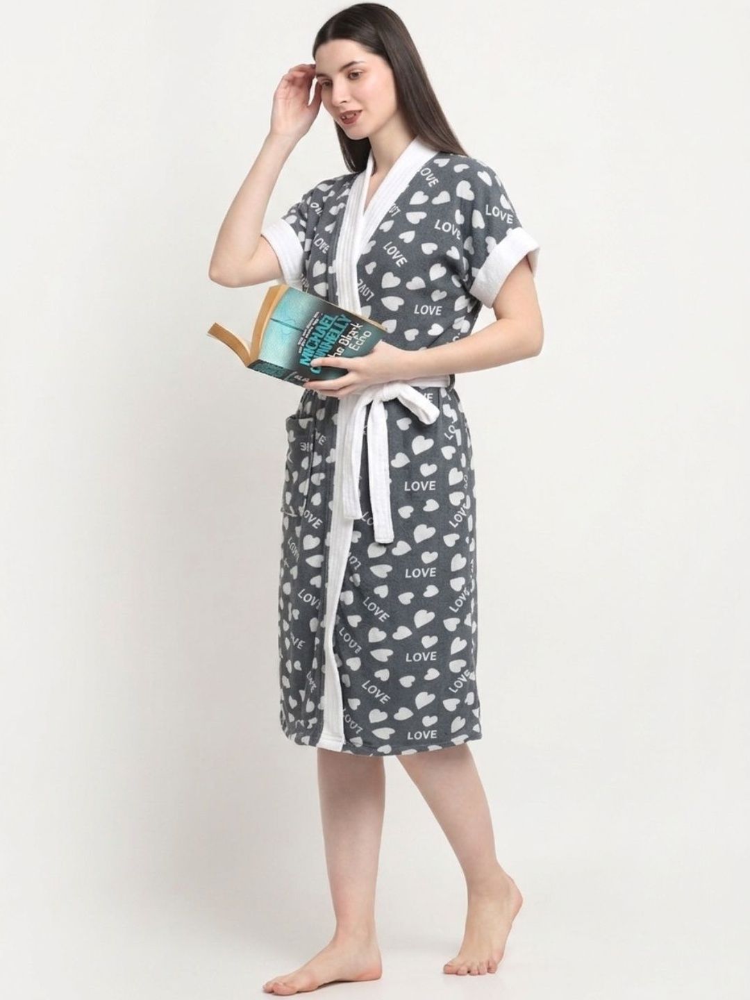 Creeva Printed Knee Length Bath Robe-picture-54