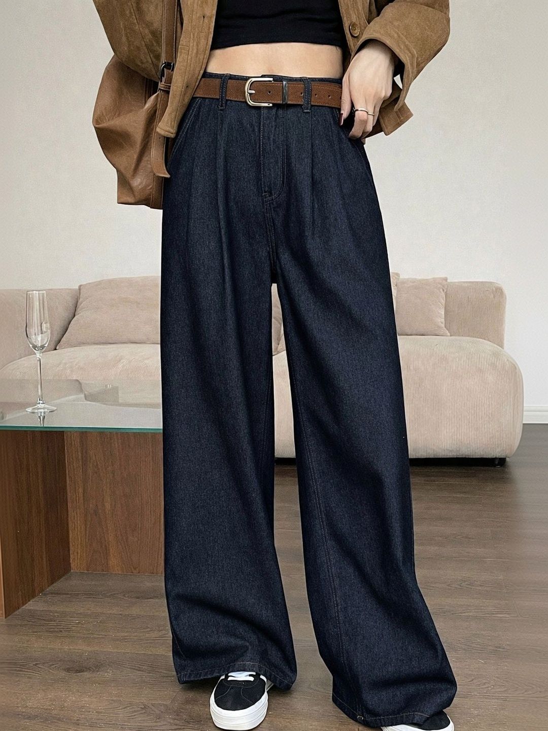 SAKHWALA Women Loose Relaxed Fit High-Rise Cotton Jeans-image-0