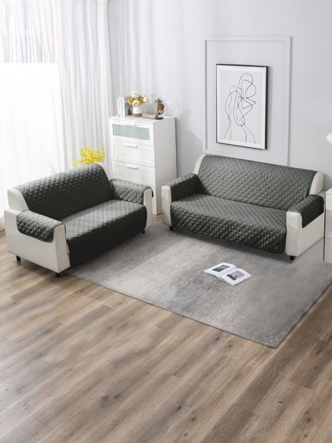HOKIPO Grey & Grey 2 Piece Sofa Cover With Arms-picture-41