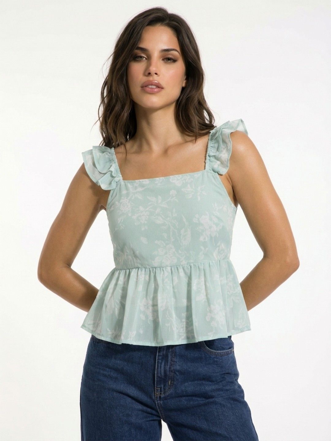 glitchez Floral Printed Square Neck Ruffles Detail Top-picture-51