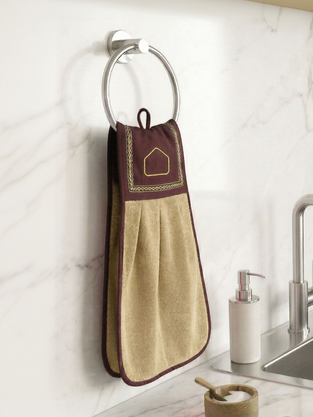 Athom Living Beige & Brown Pure Cotton Velvet-Soft Skin-Friendly Wash Basin Kitchen Towel-picture-48