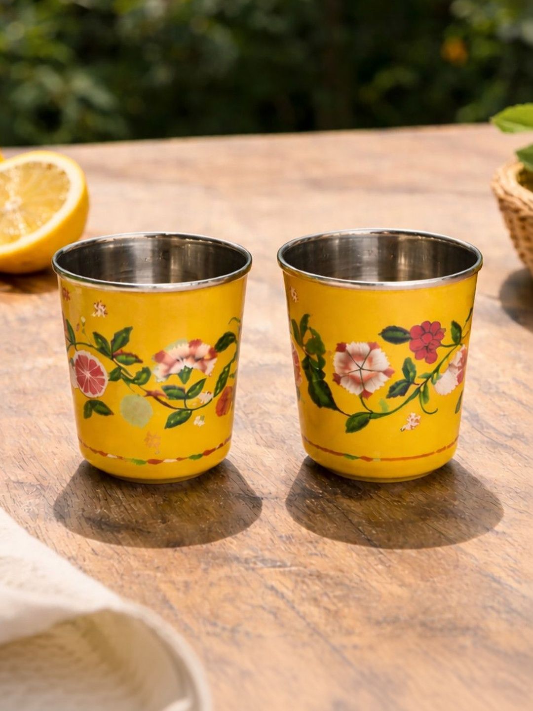 Chumbak Set Of 2 Yellow Stainless Steel Water Glass-picture-2