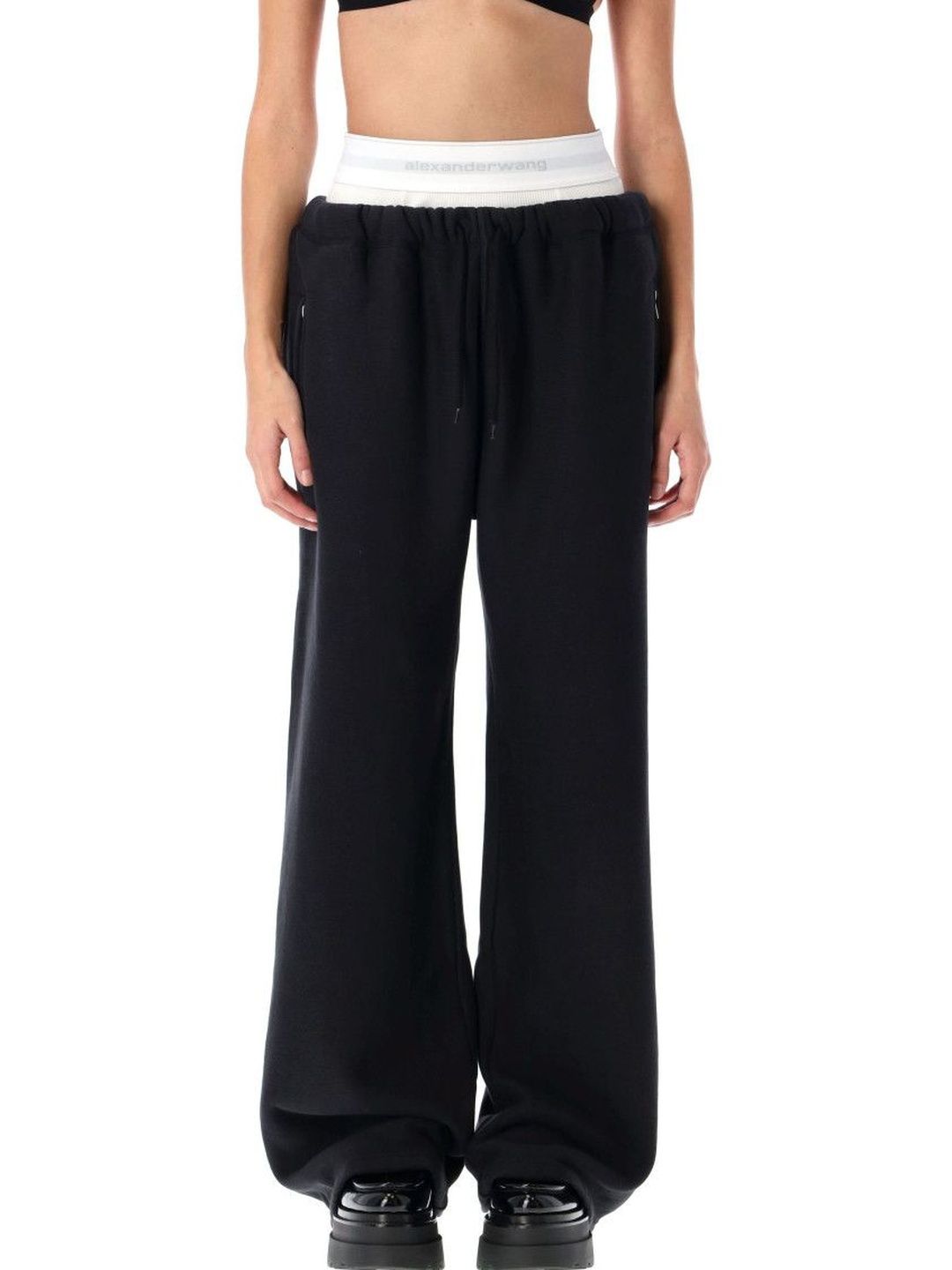 Alexander Wang Black Wide Leg W/ Logo Elastic Exposed Brief Joggers-picture-37