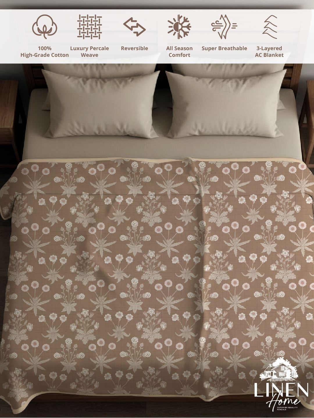 Linen Home Beige & Brown Floral Summer Dohar-picture-55