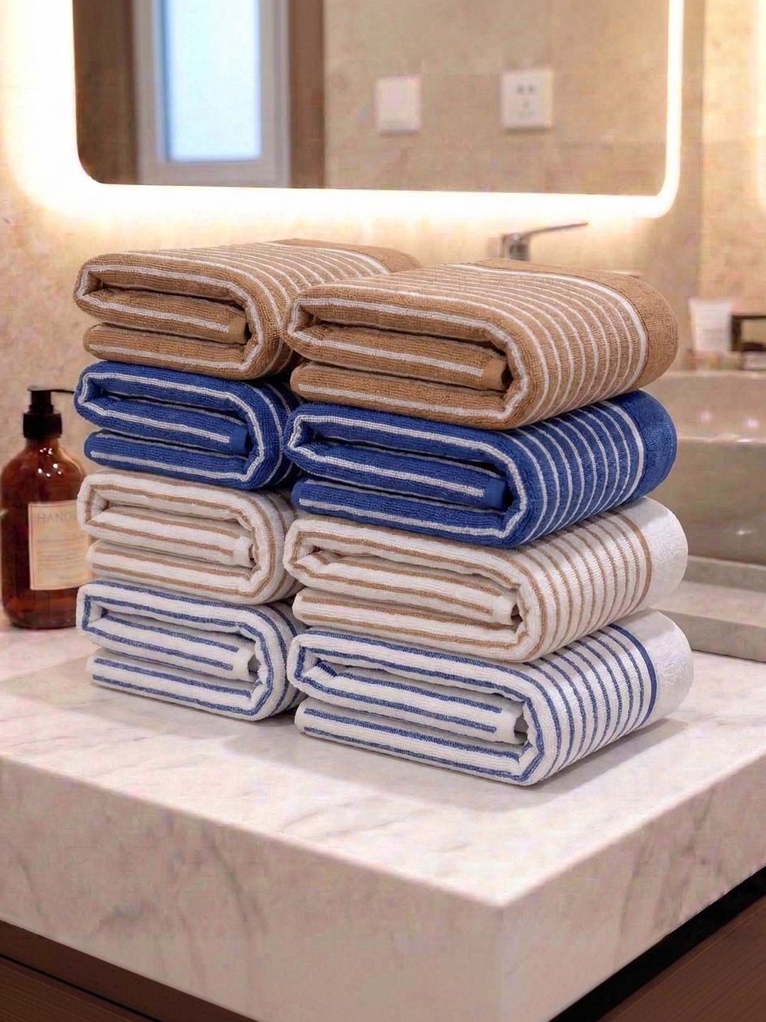 Athom Living 8Pcs Blue & White Striped Cotton 400-GSM Eco-Friendly Premium Hand Towels-picture-21