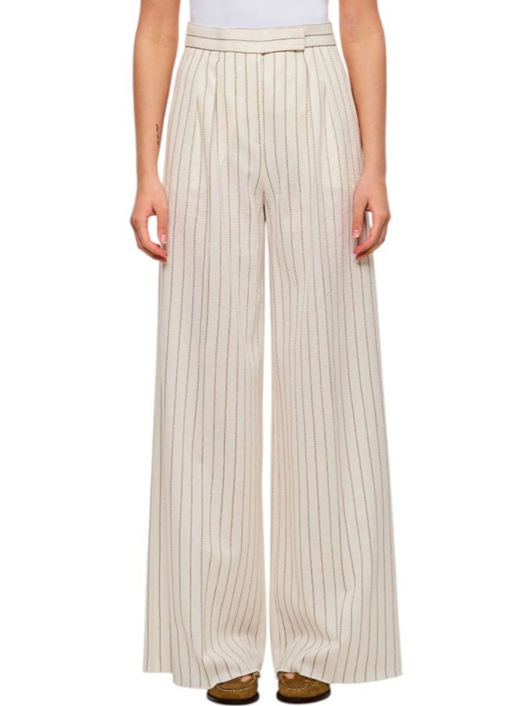 Max Mara White Clarion Pleated Wide Leg Trousers-picture-40
