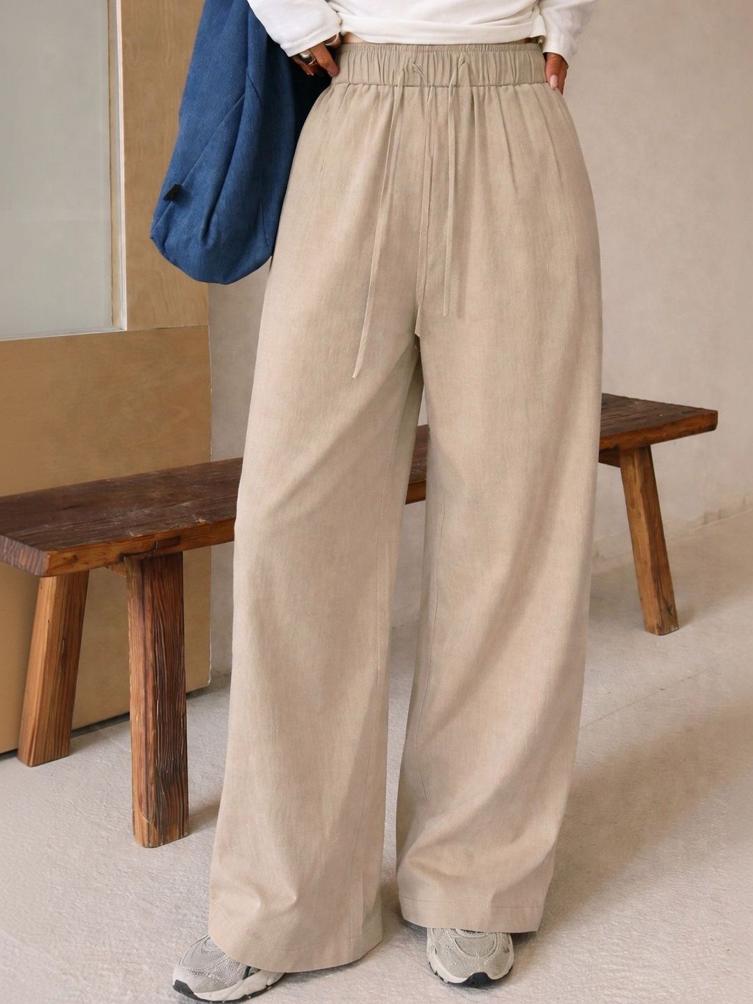 SAKHWALA Women Relaxed Straight Leg Loose Fit High-Rise Wrinkle Free Trousers-picture-55