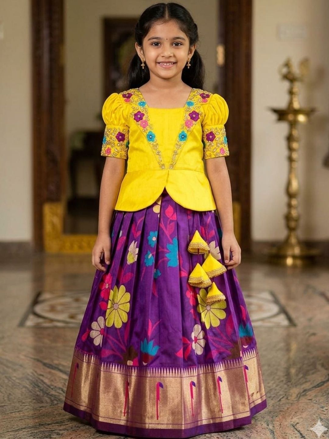 BAESD Girls Embroidered Thread Work Ready to Wear Lehenga &-picture-35