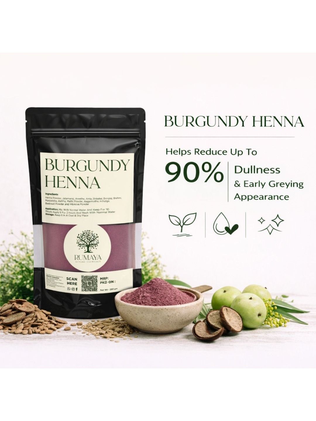 Rumaya Natural Burgandy Henna Powder - 250 g-picture-53