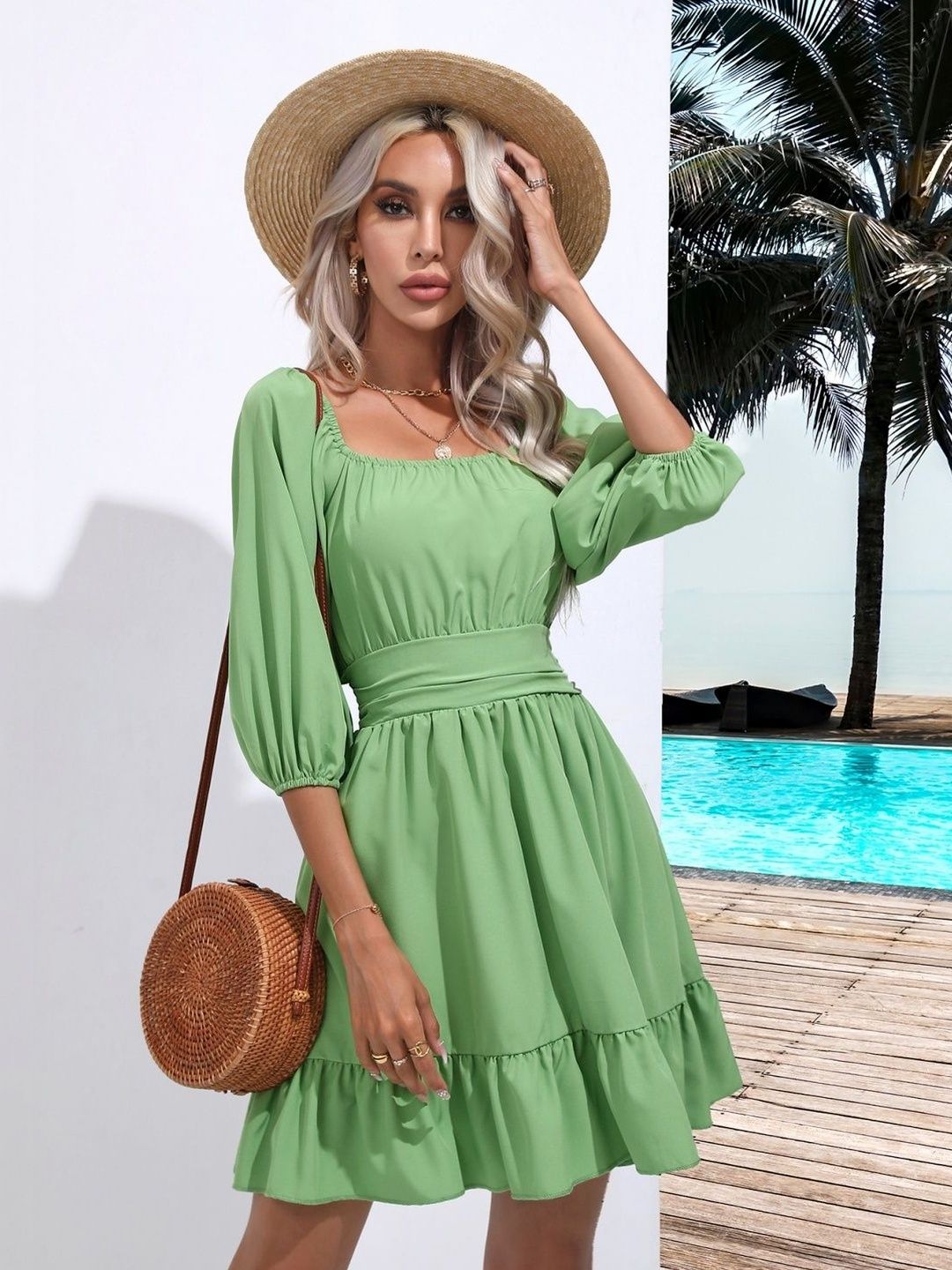 JC Mode Puff Sleeve Ruffled Fit & Flare Mini Dress view 2