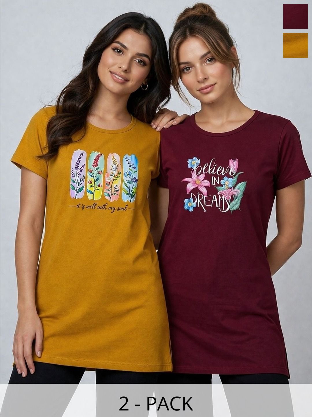 VERO AMORE Pack Of 2 Printed Round Neck Lounge Tshirts-picture-15
