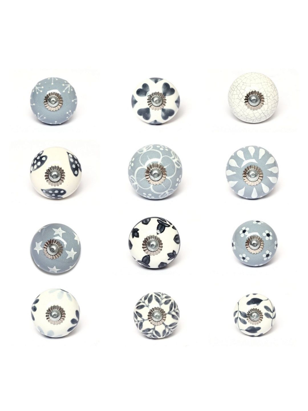 Natriel Grey and White Set Of 12 Ceramic Knobs-Round Shaped-image-46
