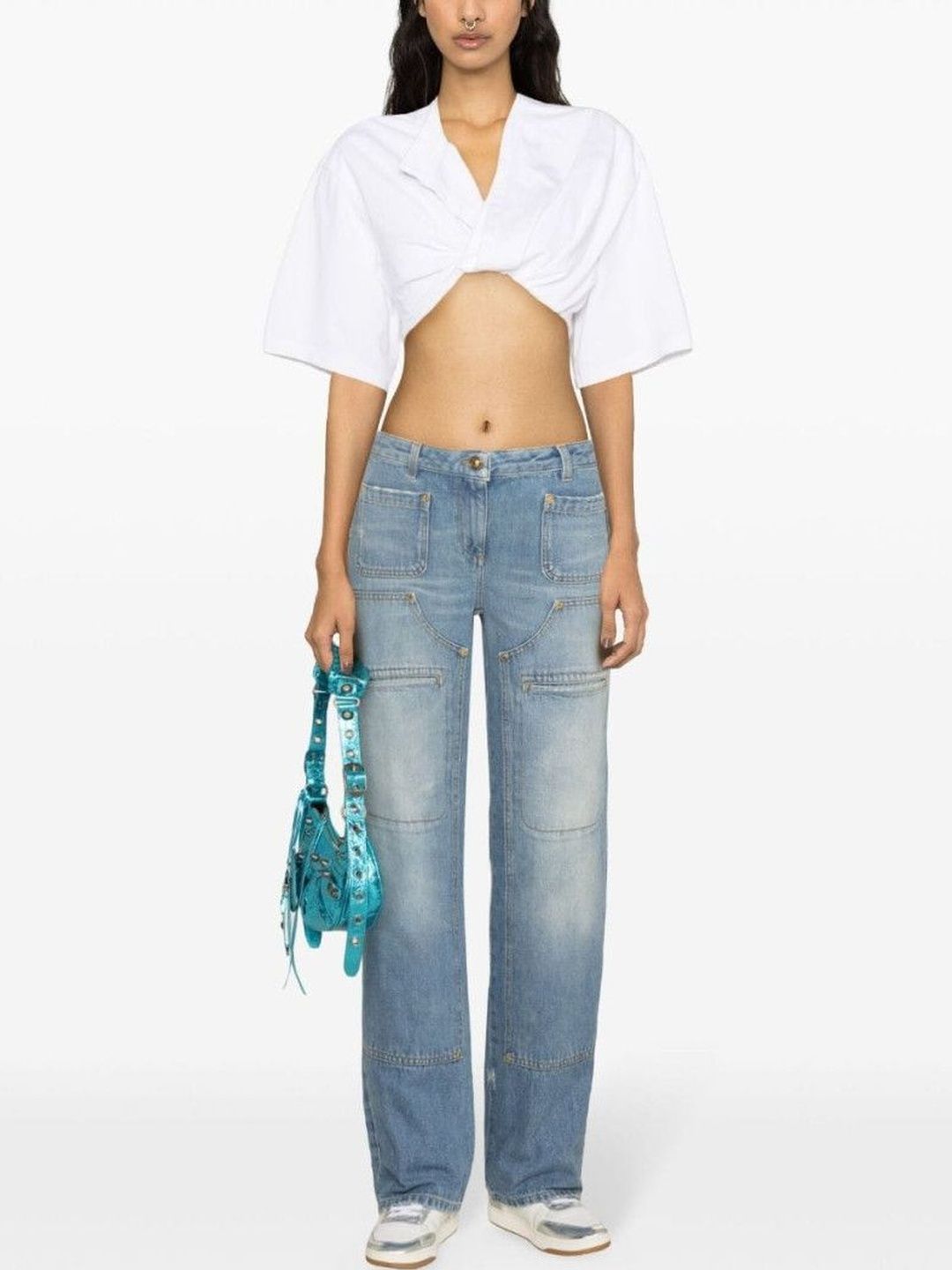 Palm Angels Light Blue Knee-Panel Mid-Rise Straight Jeans-image-4