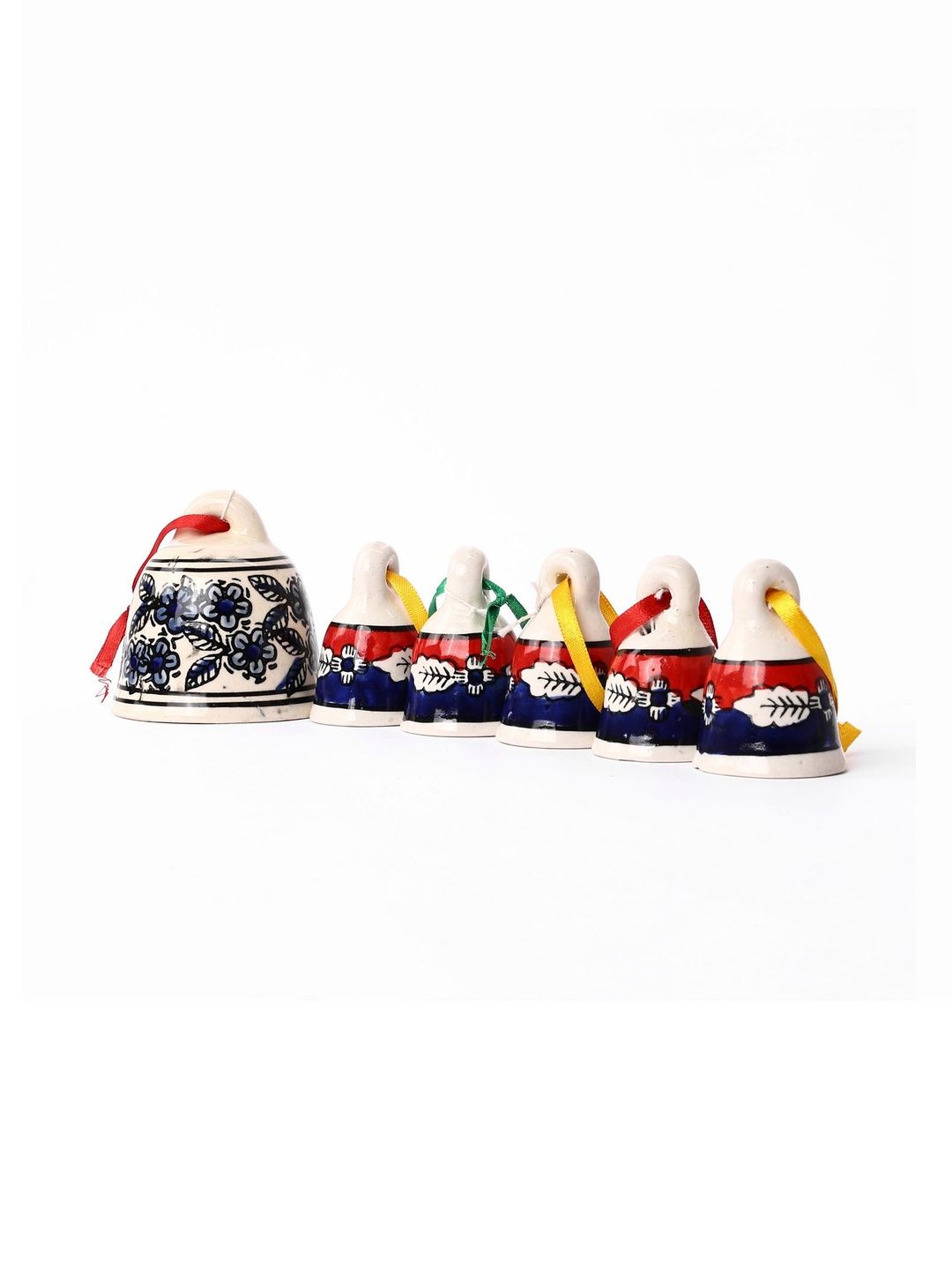 Natriel Blue and White Set Of 5 Ceramic Floral Design Hanging Christmas Bell-image-9