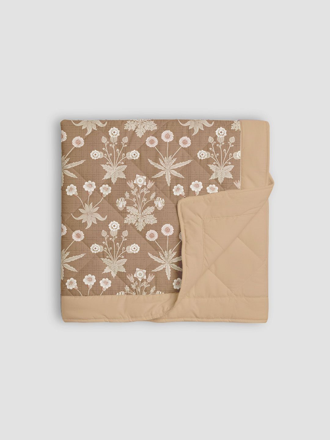 Linen Home Nora Floral Light Brown & Light Taupe Reversible AC Blanket Single Size-image-2