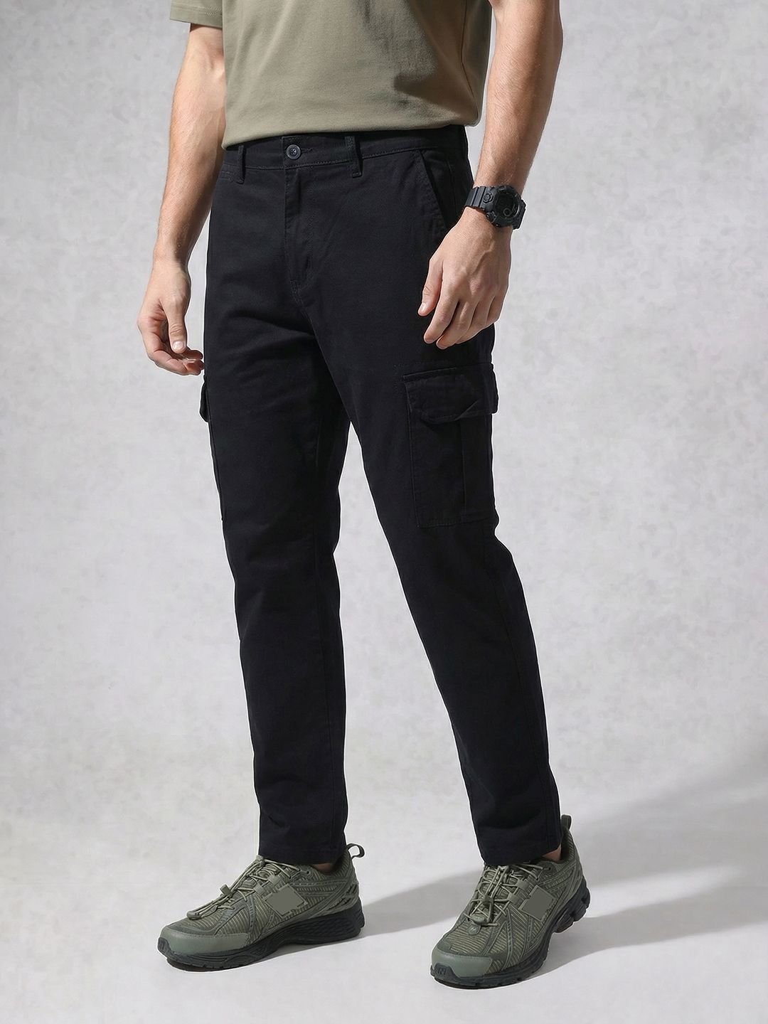 WROGN Men Loose Fit Cargos Pure Cotton Casual Trousers-image-38
