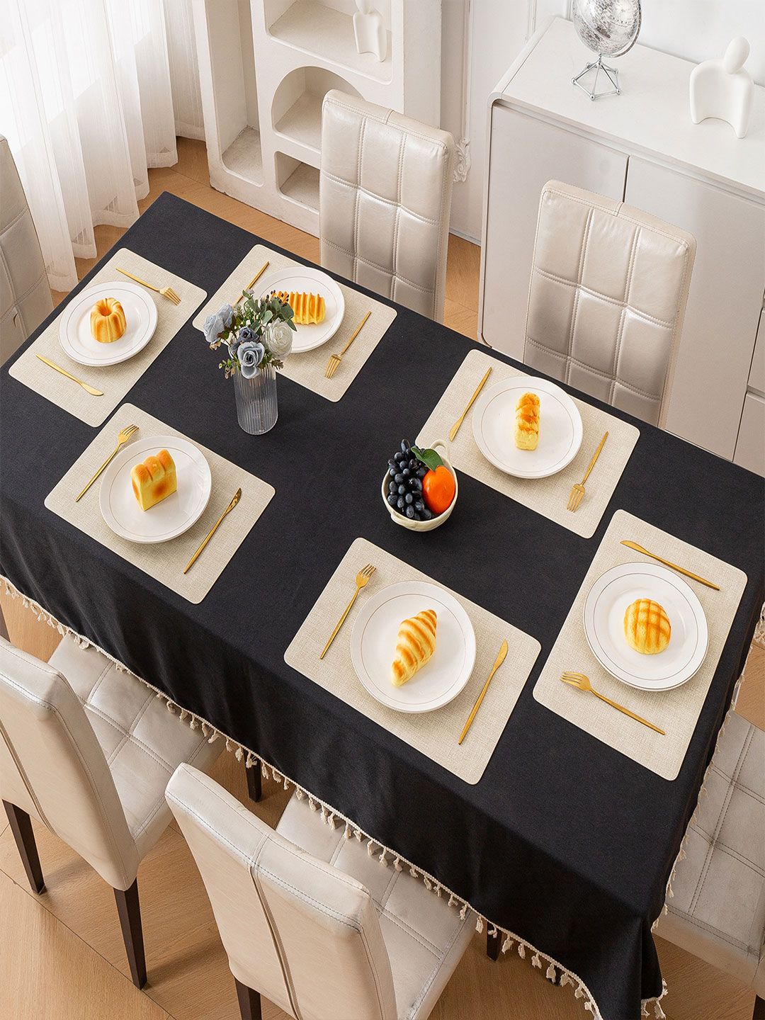 HOKIPO Modern Weaves 6Pcs Vanilla Beige Patterned Heat-Resistant Table Placemats-picture-45