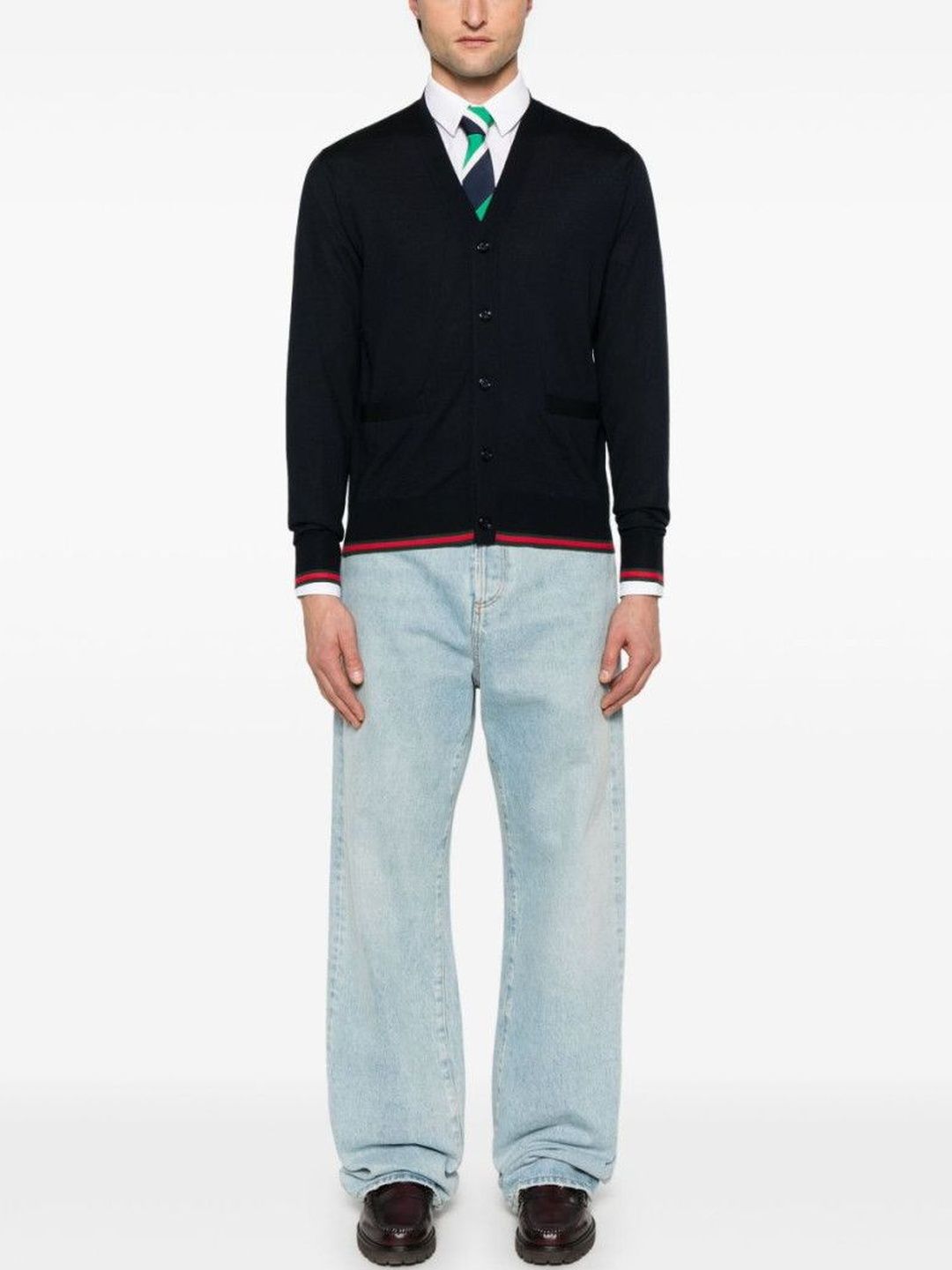 Gucci Dark Blue Web Detail Wool Cardigan-picture-32