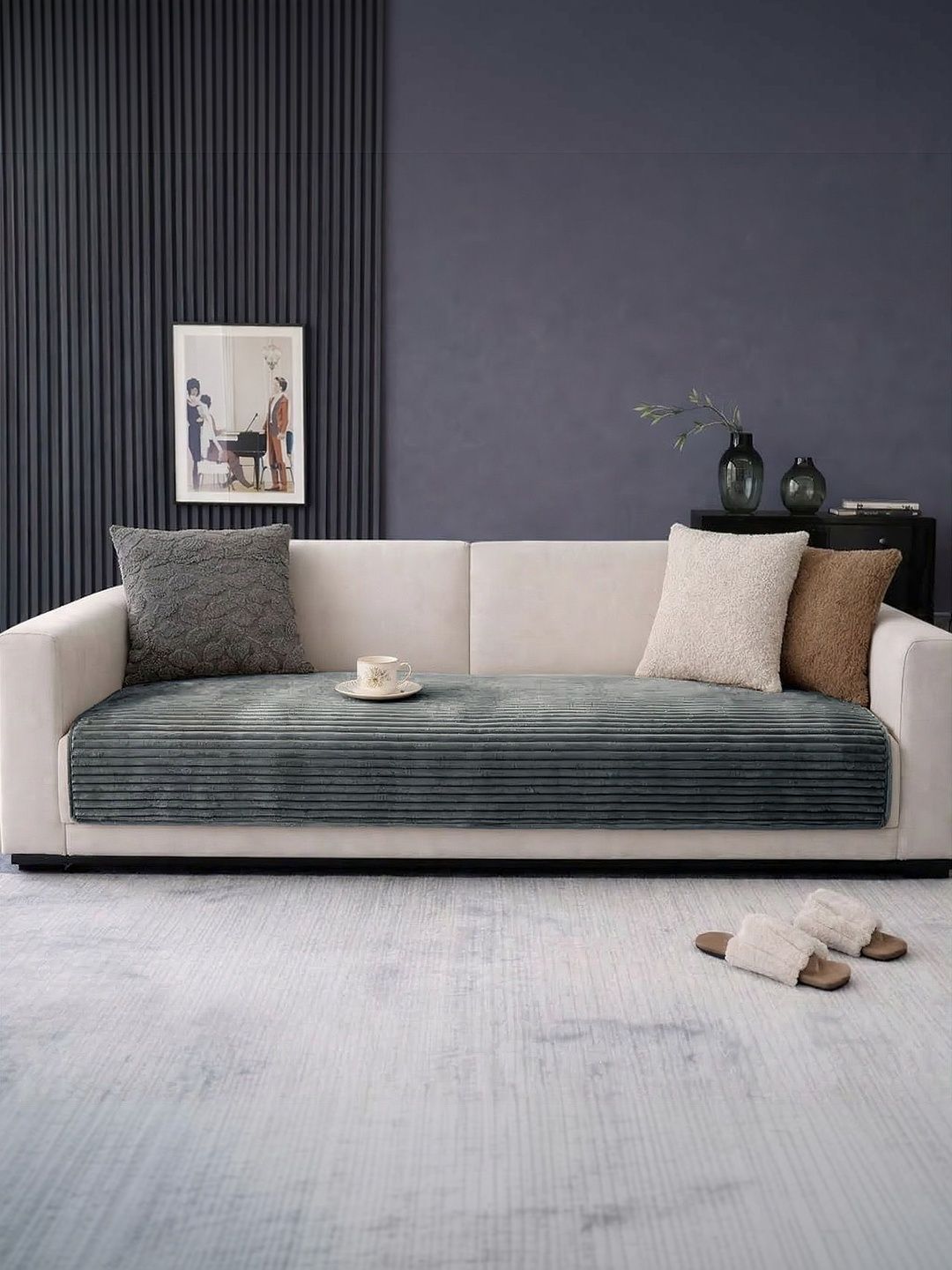 Cortina Grey & Grey Striped 1 Piece Sofa Cover Without Arms-picture-11
