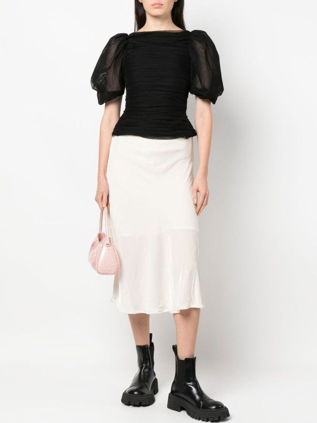 Gold Hawk Light Grey Velvet Flared Midi Skirt-image-10