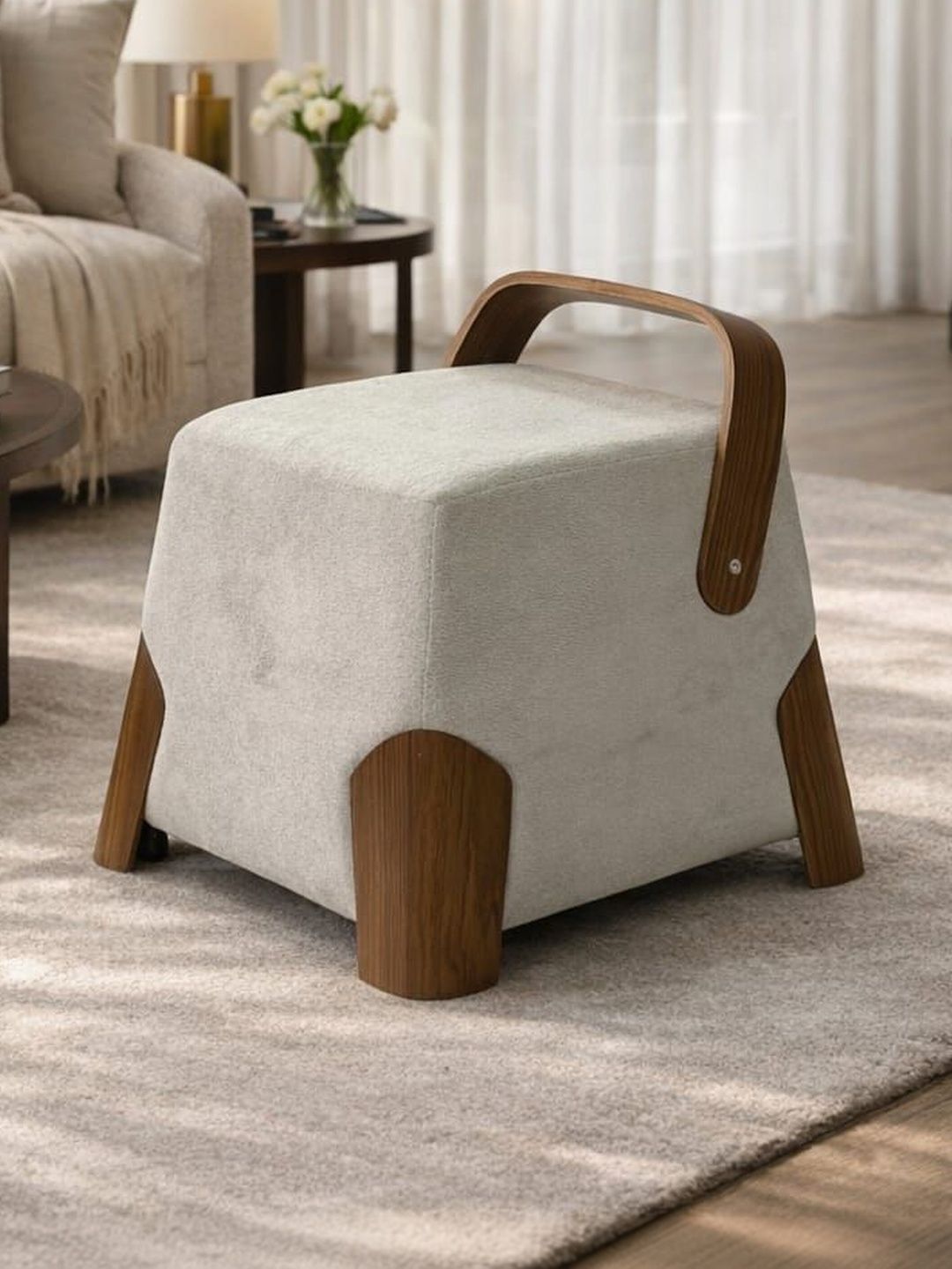 JAICO Bento-White & Brown Square Contemporary Ottoman With Ergonomic Handle-picture-29