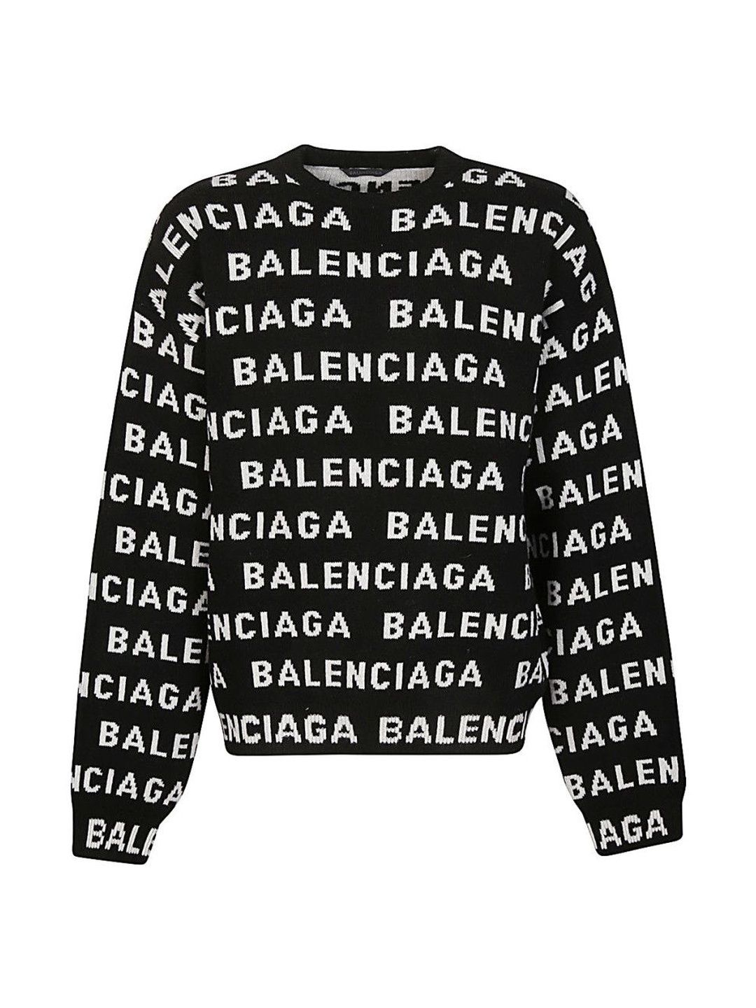Balenciaga Black Allover Logo Crewneck Sweater-picture-13