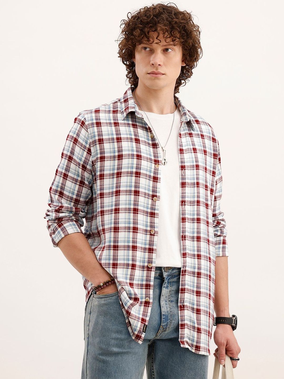 WROGN Men Checked Slim Fit Spread Collar Casual Shirt-picture-24