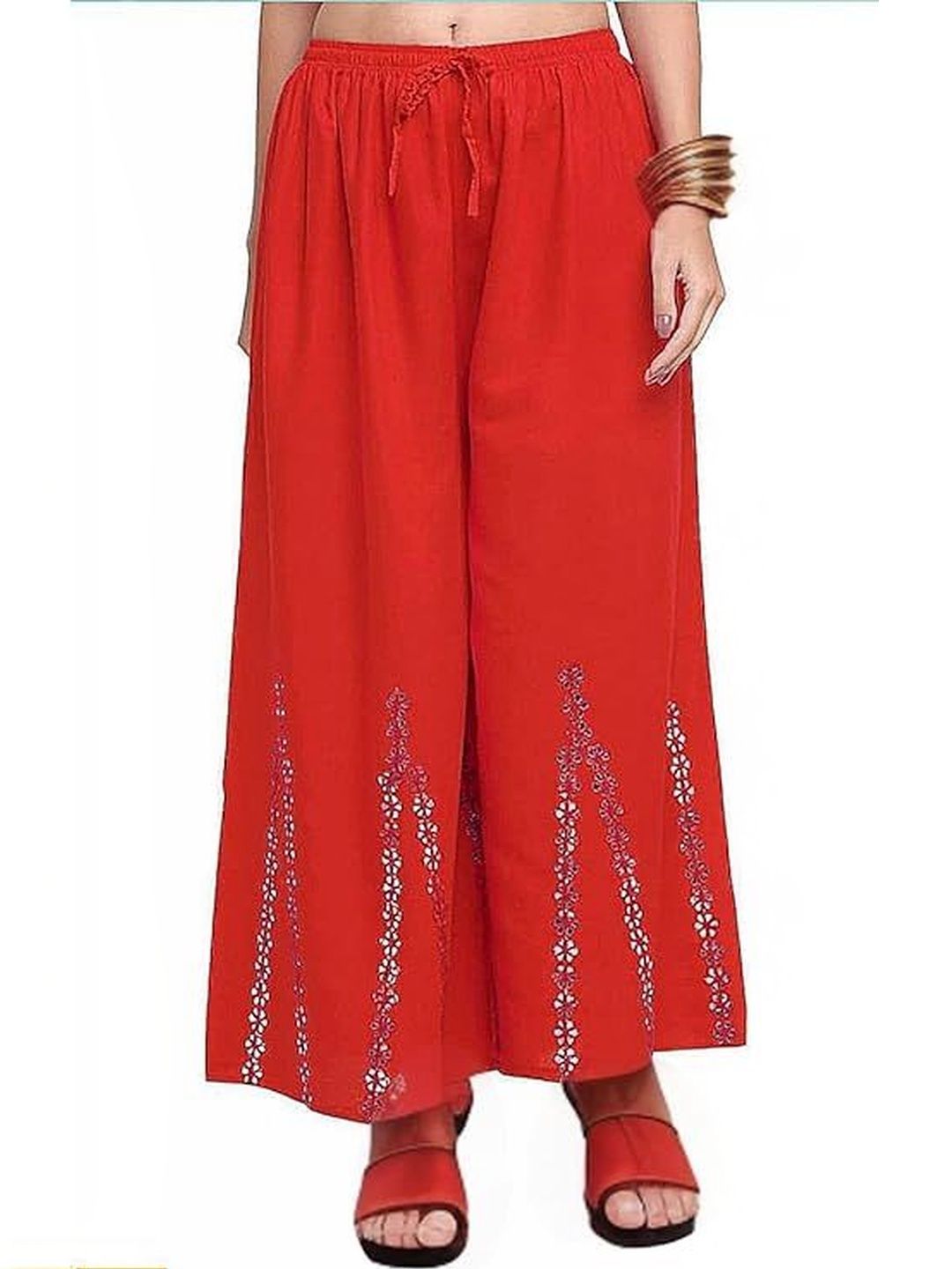 Thrifty Thread Women Floral Printed Flared Knitted Cropped Ethnic Palazzos-image-14