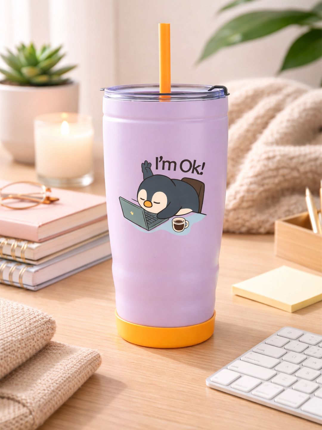 Headway Purple & Grey I am Ok Printed Stainless Steel Mug-500 ml-picture-10