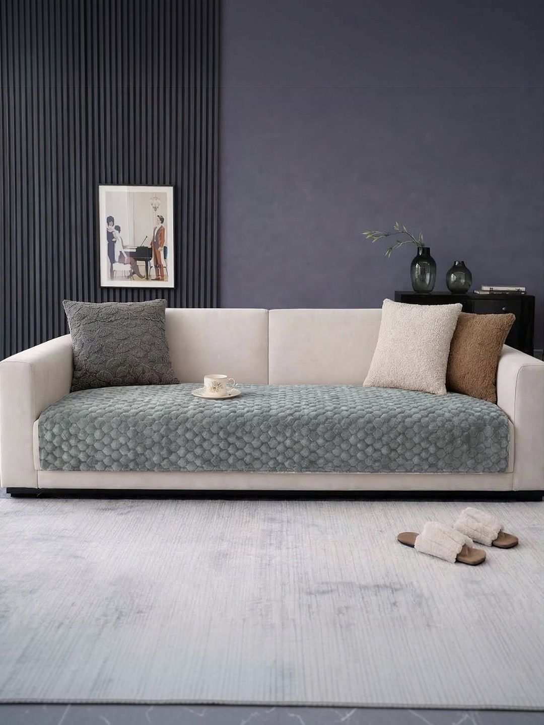 Cortina Grey & Grey Printed 1 Piece Sofa Cover Without Arms-picture-32