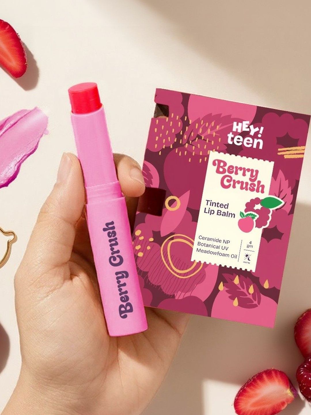 HEY TEEN Glossy Moisturising Tinted Lip Balm With Ceramide- 4 g - Berry Crush-image-48