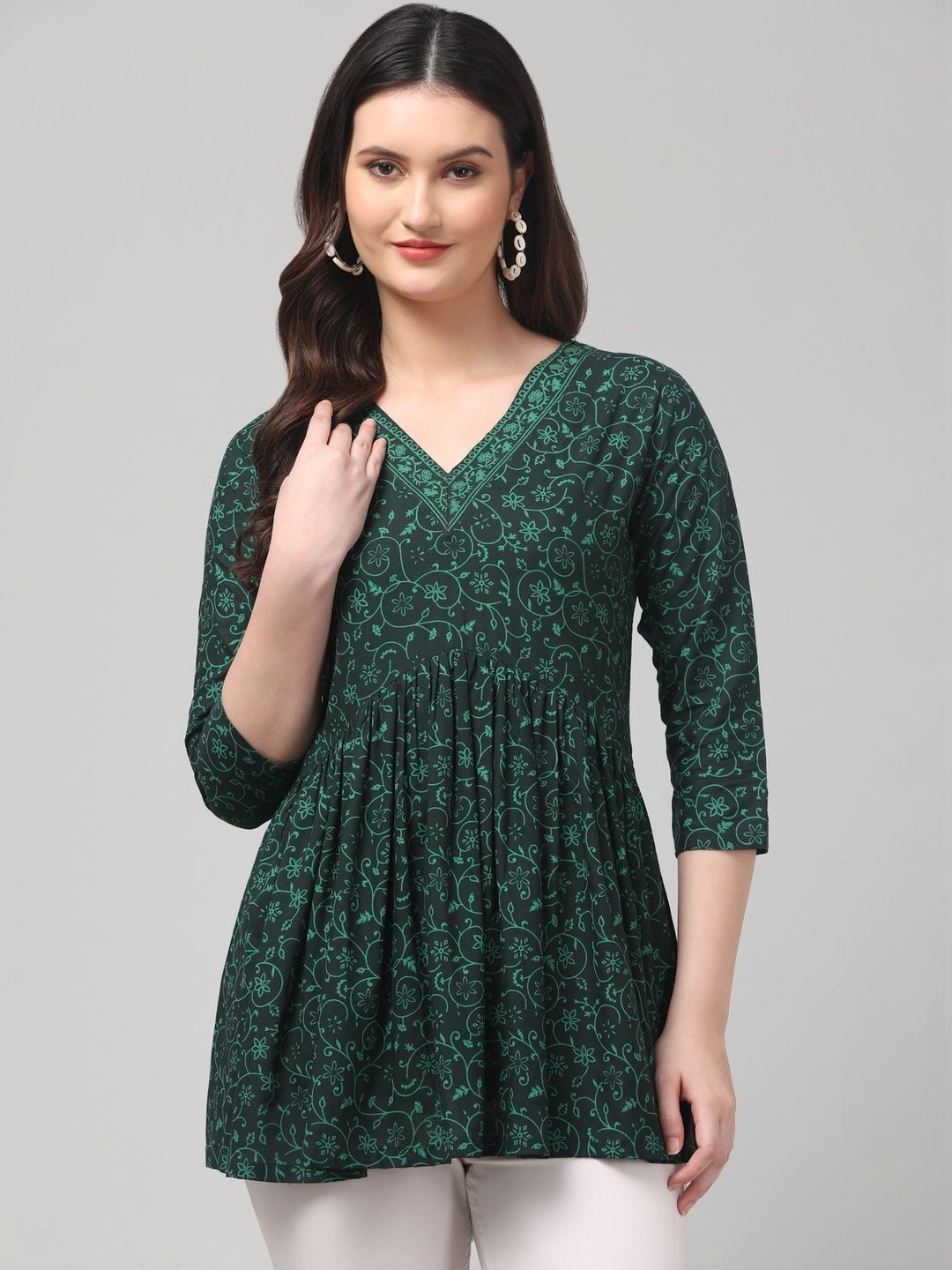 CROWN KING Botanical Printed V-Neck Kurti-picture-54